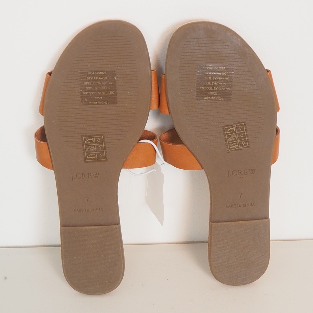 J.Crew Women's Size 7 Tan Brown Leather Slide Sandals Flat Slip On "H" Shape - Picture 9 of 11